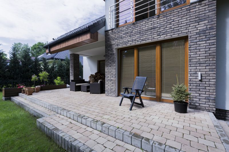 Brick paver patio in a backyard